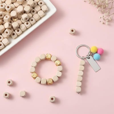 Kralen, 10 mm, natuurlijk, vierkant, glad, blanco houten kralen om te rijgen, voor armbanden, kettingen, oorbellen, doe-het-zelf sieraden maken
