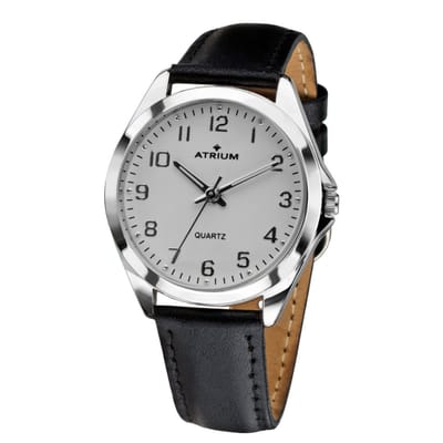ATRIUM Horloge Dames - Zilver - Analoog - Leer Zwart - Lederen Bandje - Verstelbaar - Duidelijk - Quartz uurwerk - Edelstalen sluiting - A11-10