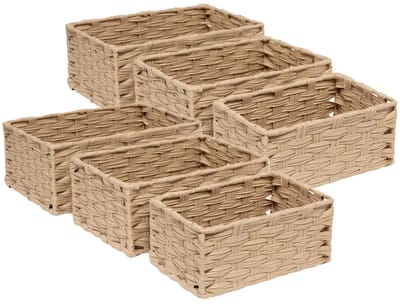 5Five Kast/badkamer opbergmandjes - set 6x stuks - gevlochten kunststof - in 3 formaten - organizer manden