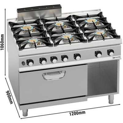 GGM Gastro Gasherd - 60 kW - 6 Brenner - inkl. Gasbackofen Statisch - 7,8 kW - Hochleistungsmodell