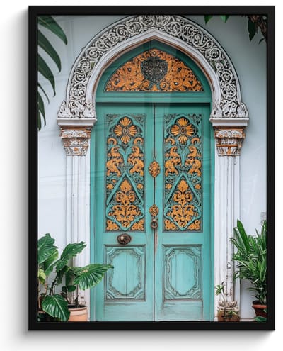 Poster in lijst - Fotolijst 50x70 cm - Posters - Deur - Patronen - Planten - Posterlijst zwart - Decoratie - Wanddecoratie woonkamer - Muurdecoratie slaapkamer