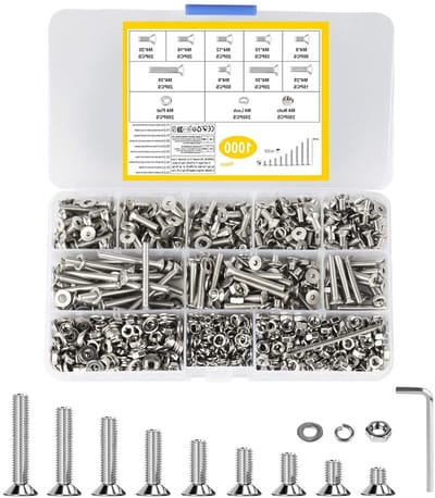 1000-delige set met M4 verzonken bouten en moeren, assorti schroeven, vlakke kop hex socket schroeven en ringen, roestvrij staal schroeven en bevestigingsmaterialen