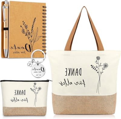 Cadeauset met Tas, Toilettas, Sleutelhanger, Houten Pen en Notitieboek - Perfecte Geschenken voor Collega's, Vriendinnen en Leraars bij Verjaardagen en Afscheid