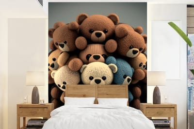 Behang - Fotobehang Teddybeer - Knuffel - Bruin - Design - Jongens - Meisjes - Breedte 165 cm x hoogte 220 cm