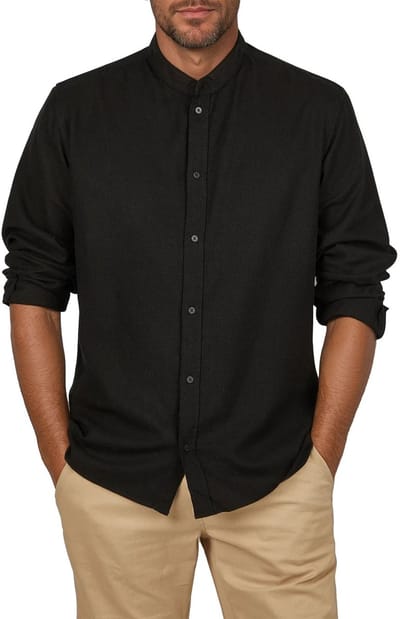 DENIMFY Heren Overhemd DFJesper regular fit Zwart S Ronde Hals Volwassenen Linnen overhemd heren - zomerhemd