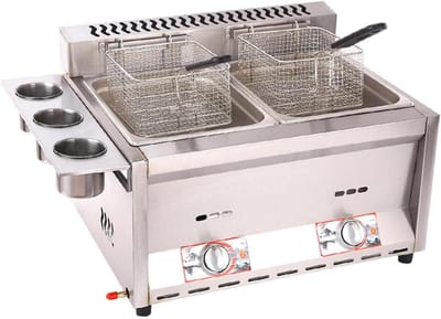 Gas Friteuse - Frituurpan Dubbel - Frietjes Maken - Roestvrij Staal - 2 x 8 l - Zilver