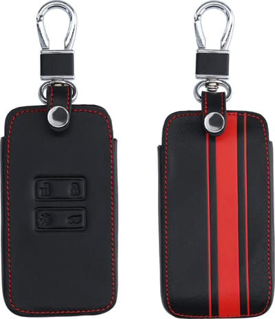 kwmobile autosleutelhoes geschikt voor Renault 4-knops Smartkey autosleutel (alleen Keyless Go) - Hoesje van imitatieleer in rood / zwart - Rallystrepen design