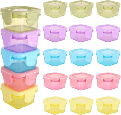 Famanu – Set van 20 kleine vriesdozen van 60 ml met deksel, stapelbaar en ideaal voor saladedressing, jam, fruit en snacks