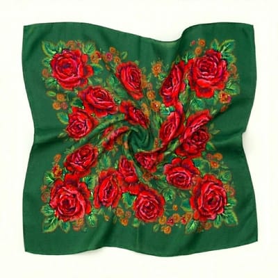 Groene bloemen bandana voor dames – vierkante bandana met rood bloemmotief – zachte lichtgewicht hoofddoek voor dagelijks gebruik