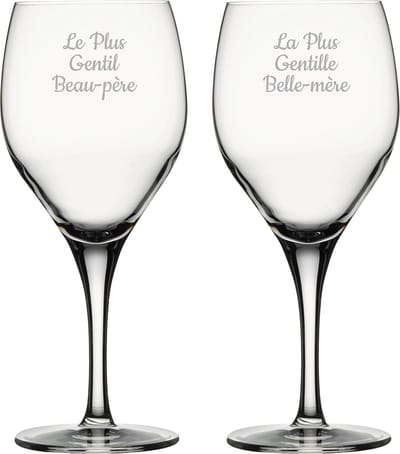 Rode wijnglas gegraveerd - 42,5cl - Le Plus Gentil Beau-père & La Plus Gentille Belle-mère