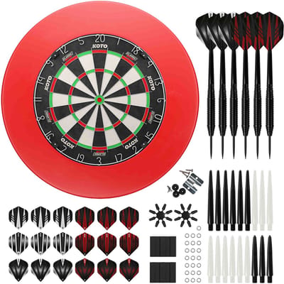 KOTO - Classic Edition Rood Dartbord - Surround - 2 Sets Darts & Messing - Dart Flights - Darts Set