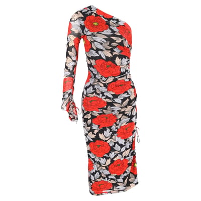 Diane Von Furstenberg midi-jurk met bloemenprint en ruches in veelkleurig nylon