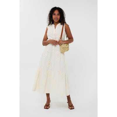 EsQualo Dress Slv/lss 3d Circled Embroidery Light Sand Maat: 36 | Maxi Jurken Outlet | Dames | Wit