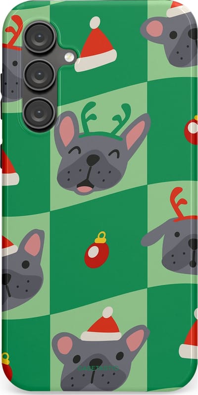 Casetastic hoesje geschikt voor Samsung Galaxy S23 FE - Dubbellaagse bescherming - Schattige Kersthondjes - Fashion Case - Groen Grijs