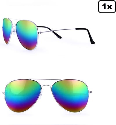 Piloten/Police bril olie/spiegelglas regenboog - piloot bril race politie beroep spiegelglas carnaval thema feest festival optocht evenement