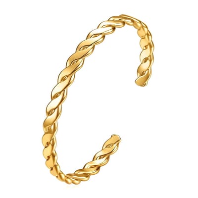 Joy Ibiza - twisted bangle armband - waterproof - 60 mm / 5 mm - gedraaide schakel vlecht - bohemian style - stainless steel - ip/pvd goldplated - hypoallergeen - geen verkleuring incl garantie - t57