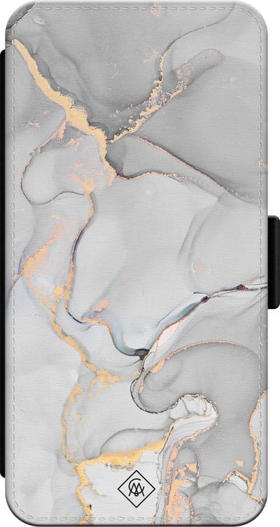Casimoda® bookcase - Geschikt voor iPhone 14 - Hoesje met pasjeshouder - Marmer Grijs - Grijs - Kunstleer