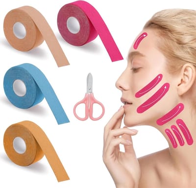 Anti-Wrinkle Patches voor Gezicht en Hals, 4 Rollen van 2.5 cm x 500 cm, Multifunctionele Lift Tape voor Voorhoofd, Rimpels en Frown Lines, Hoog Elastisch en Effectief