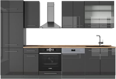 Vicco Fame-Line Complete keukeneenheid – 300 cm, WB Eik Antraciet Hoogglans
