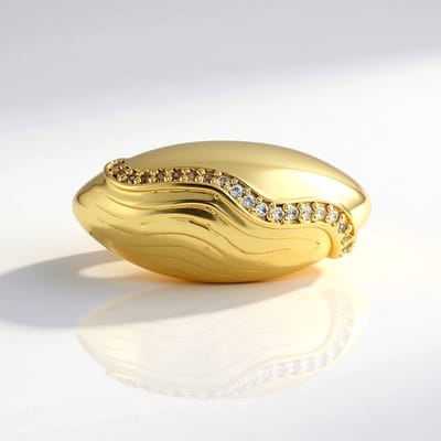 Cavill - Elegante zilveren ring met 21 Cambodjaanse zirkonen - 925 Sterling zilver verguld - 0,142 ct rond geslepen - Golvend design dames sieraad