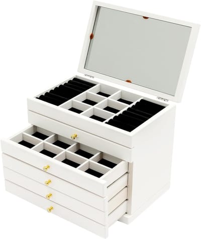 Houten Sieradenkist - Juwelendoos Opbergkist - Sieraden Organiseren - 6 Niveaus Met Spiegel - 30 x 19 x 25 cm