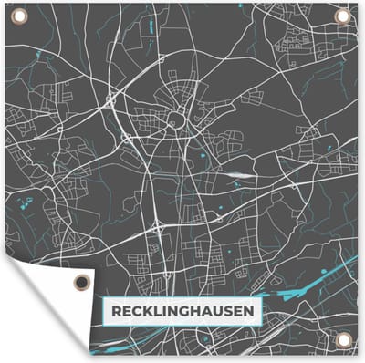 Tuin poster Blauw – Duitsland – Plattegrond – Stadskaart – Kaart – Recklinghausen - 200x200 cm - Tuindoek