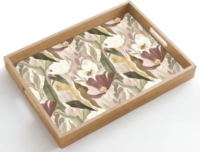 Dienblad hout 50x35 cm - Schootdienblad - Bloemen - Aquarel - Kleurrijk - Borrelplank rechthoek - Plateau dienbladen
