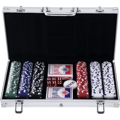 HOMCOM Pokerfiches Set - Aluminium - 38x20,5x6,5cm - Zilver