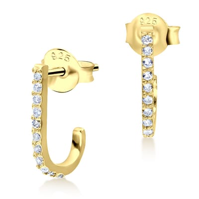 Joy|S - Zilveren bar / staaf oorringen - kristal - 13 mm - gold plated oorbellen