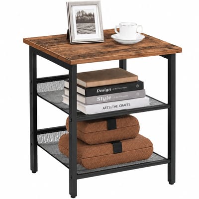 Luxaliving Bijzettafel Industrieel met Opbergrek – Nachtkastje – Houten Blad – Metalen Frame – Zwart/Bruin – 40x40x55 cm –