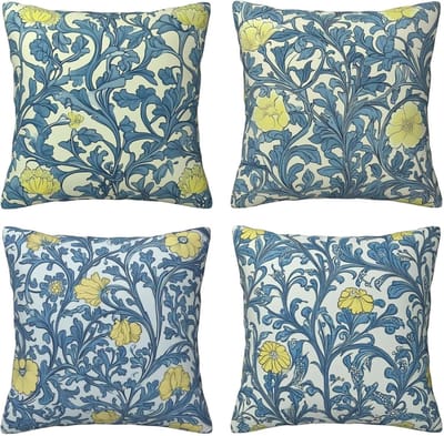Kussenslopen van 65 x 65 cm, set van 4 stuks, beide zijden, zachte kussenslopen met onzichtbare rits, voor slaapbank, woondecoratie, gele bloementakken en bladeren, set van 4 kussenslopen U3899