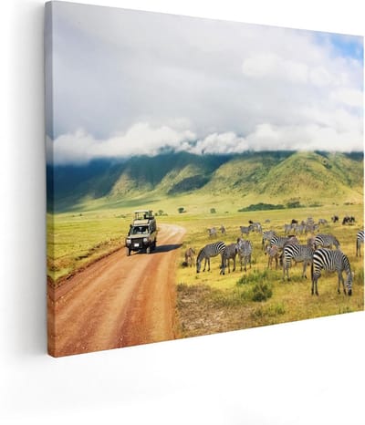 Artaza Canvas Schilderij Safari - 50x40 cm - Wanddecoratie Zebra - Muurdecoratie Wilde Dieren - Schilderijen Op Canvas