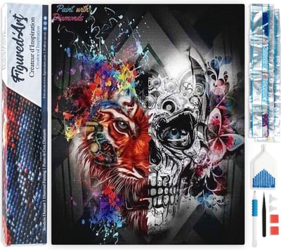 Figured'Art Diamond Painting set Volwassenen 40x50 cm Leeuw en schedel - 5D DIY Art full drill vierkante diamant - Opgerold canvas