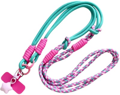 Telefoonkoord - Sterretje Petrol/Roze | Lengte 115 cm | Fashion Favorite