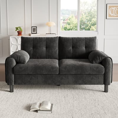 MODFU 2-Zitsbank - Met Zijvakken En Dikke Zitkussens - Voor Woonkamer - Chenille - Grijs - 158 X 80 X 88,5 Cm
