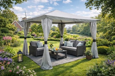 Luxe Tuinpaviljoen Sahara 3,3x3,3m – Steengrijs – 100% Waterdicht – PVC Dak (270 g/m²) – Inclusief Zijwanden – Partytent – Prieel – Overkapping voor Tuin