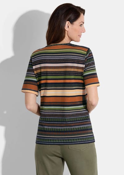 Gestreept shirt van katoen-modal - terracotta / kaki / marine / gedess. - Gr. 42 van Goldner Fashion