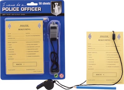 2 x Politie bonnenboekje met potlood en fluit