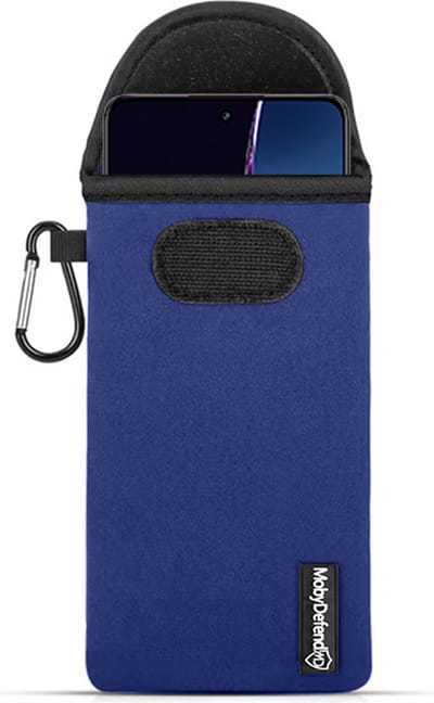 MobyDefend Hoesje - Geschikt voor OnePlus Nord CE 4 - Neopreen Pouch Met Karabijnhaak - Insteek - Riemlus - Blauw