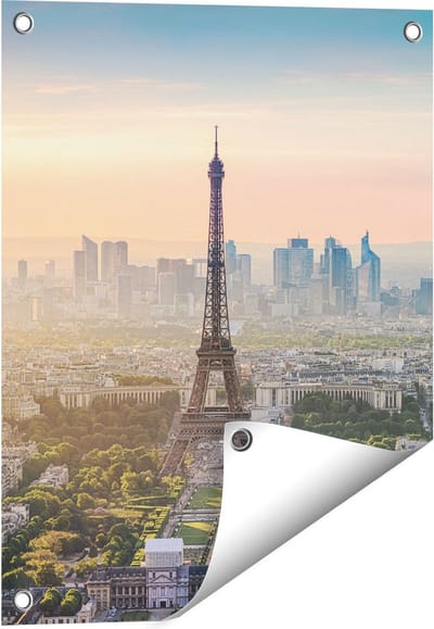 Gards Tuinposter Skyline van Parijs met de Eiffeltoren - 40x50 cm - Tuindoek - Tuindecoratie - Wanddecoratie buiten - Tuinschilderij