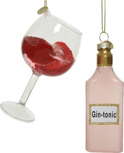 Decoris Kersthangers - Gin Tonic en glas - glas - 12 cm - 2ST