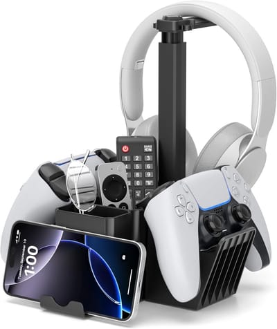 Dual Controller Houder met Headset Stand - Universele Desk Organiser met Mobiele Telefoon Houder - Multifunctionele Gaming Organiser voor Pen Xbox ONE PS5 PS4 PC Accessoires Kantoor Thuis Zwart