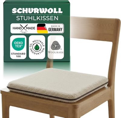 Novaliv zitkussen, puur wol, dubbelzijdig, 38 x 38 cm, lichtbruin, dubbelzijdig wol, omkeerbaar, temperatuurregulerend en ademend, zacht, geurarm, handgemaakt, Made in Germany