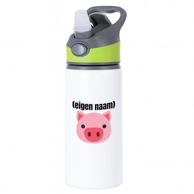 Hacebo® - varkenskop met eigen naam waterfles met rietje groen - Varken - boeren/varken liefhebbers - iemand die houdt van varkens - verjaardag - cadeau - kado - geschenk - water fles - 650ML