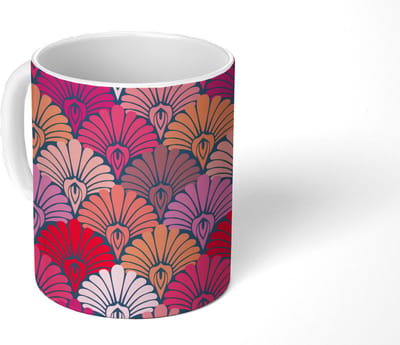 Mok - Koffiemok - Patronen - Art Deco - Roze - Bloemen - Mokken - 350 ML - Beker - Koffiemokken - Theemok
