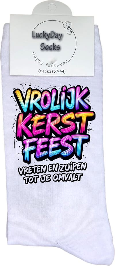 LuckyDay Socks - Grappige Kerst Cadeaus voor Dames en Heren - One Size Sokken met Tekst - Huissokken - Kerstsokken - Geschenk Vrouwen, Mannen , Moeder, Mama, Papa, Vader, Vriend, Vriendin, Zus, Broer, Oma, Opa - Originele Cadeautjes Volwassenen
