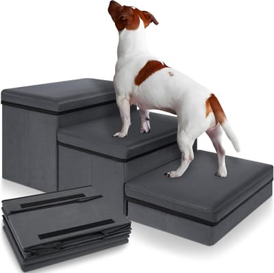 Vouwbare Honden- en Kattentrap met 3 Treden, Opbergruimte, Geschikt voor Bedden en Banken, Maximale Draagcapaciteit 30 kg, Grijs