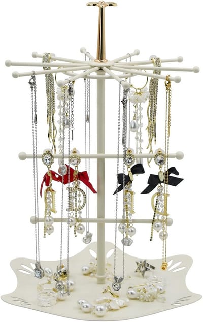 Sieradenhouder Organizer - Juwelendisplay Rek - Sieraden Overzichtelijk - 360 Graden Roterend - 30cm Hoog - Wit