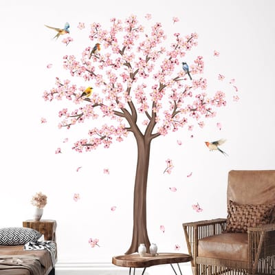 Dailygoods- Muursticker Kersenbloesem - Vinyl Muurdecoratie - Zelfklevende Wanddecoratie - Waterdicht - Matte Afwerking - Eenvoudig te Installeren