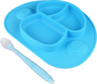 Nevi Kinderbord met Zuignap - Siliconen Babybord met Vakjes en Lepel - BPA vrij - Blauw